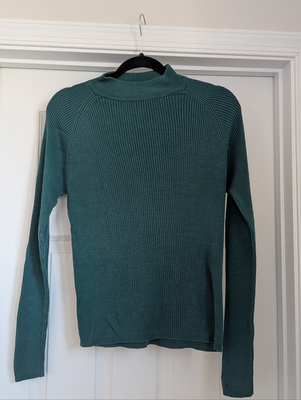 Ribbed Mock Neck Sweater - Teal Green